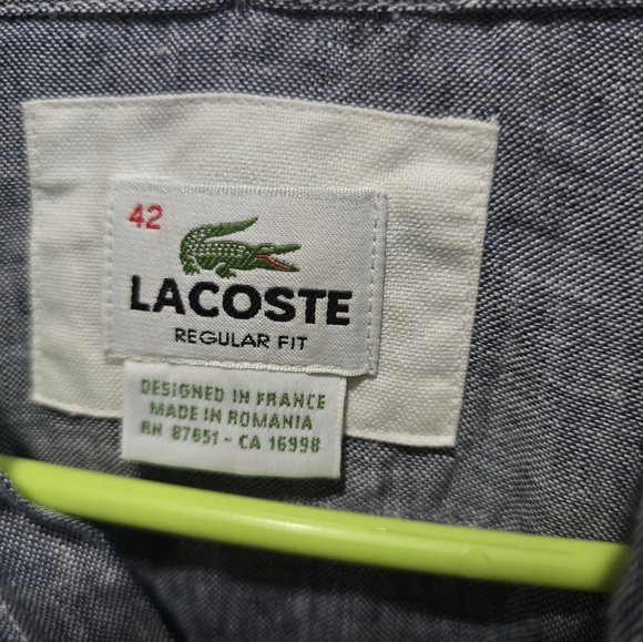 Lacoste linen long sleeved grey button up shirt regular fit, size 42 - Picture 4 of 5